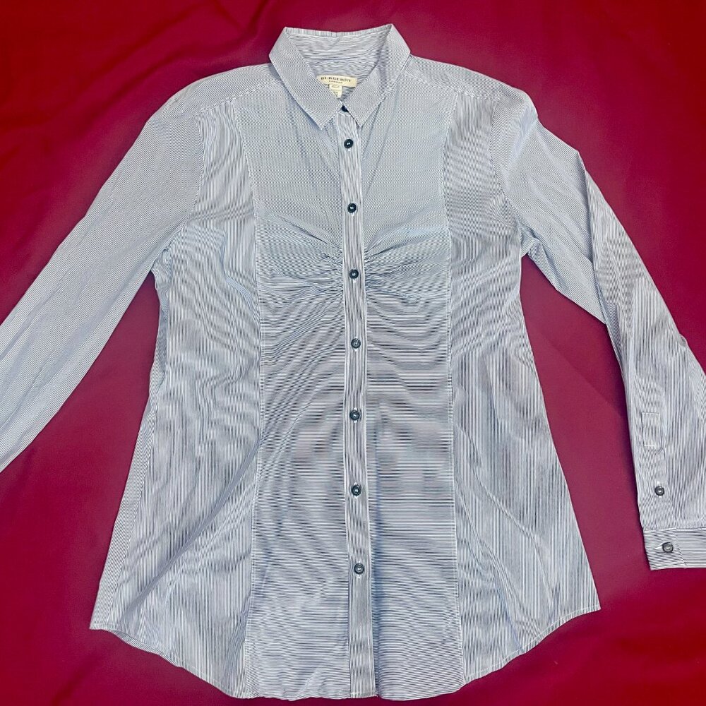 BURBERRY LONDON Women's Ruched Pinstriped Shirt